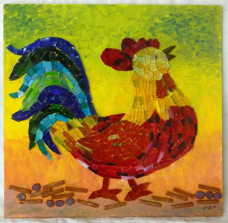 סיגלית - אומנות הפסיפס  ציור בשילוב פסיפס זכוכית  